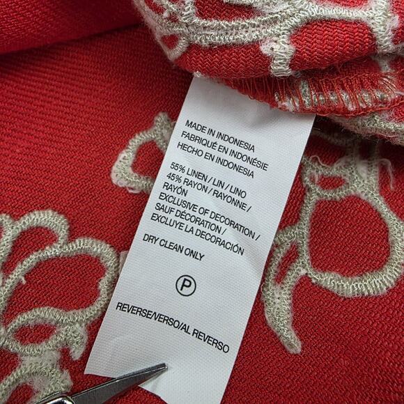 Izod Dress Womens 12 Red Sleeveless Floral Embroidered Linen Blend V Neck Summer - Picture 16 of 16